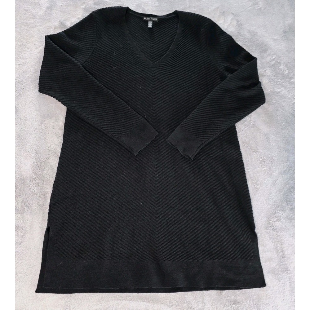 EILEEN‎ FISHER 100% Merino Wool Black Sweater Dress Long Sleeve X-Small